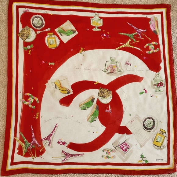 CHANEL Accessories - Adorable, rare, 33"×34" Chanel scarf "La Patisserie de Mademoiselle Coco"